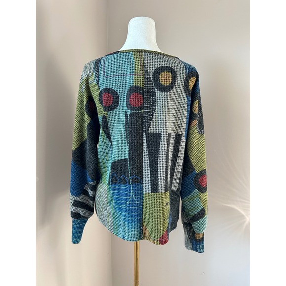 Pure Essence multicolor abstract art print knit long sleeve sweater - Picture 3 of 6